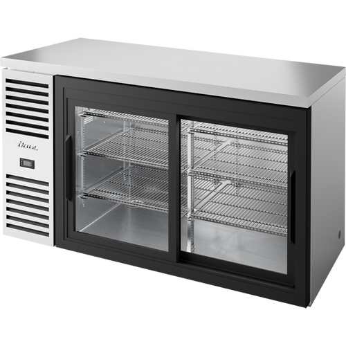 True TBR60-RISZ1-L-S-11-1 Reach-In Single Zone Refrigerator with Left Side Refrigeration System. Stainless Exterior and Glass Slide Doors