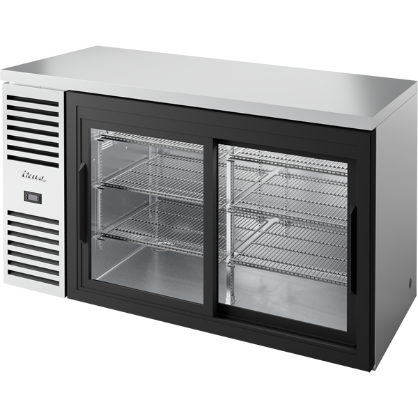 True TBR60-RISZ1-L-S-11-1 Reach-In Single Zone Refrigerator with Left Side Refrigeration System. Stainless Exterior and Glass Slide Doors