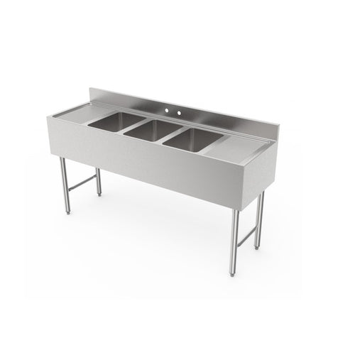 3-Compartment Bar Sink w/ Two Drain Boards-GSW SE10143D60B