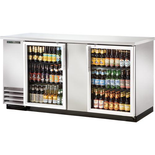 True TBB-3G-S-HC-LD Glass Swing Door Stainless Steel Back Bar Cooler with LED Lighting & Hydrocarbon Refrigerant