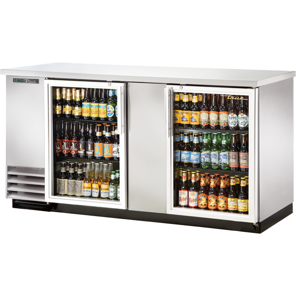 True TBB-3G-S-HC-LD Glass Swing Door Stainless Steel Back Bar Cooler with LED Lighting & Hydrocarbon Refrigerant