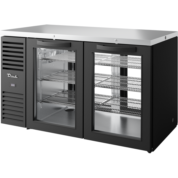 True TBR60-PTSZ1-L-B-GG-GG-1 Pass-Thru Single Zone Refrigerator with Left Side Refrigeration System. Black Exterior and Glass Swing Doors