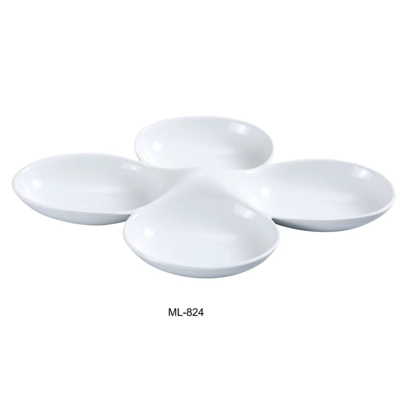 Yanco ML-824 13 1/2" X 8 3/4" Four Divided Bowls, Super White, High Quality Porcelain 5 Oz Each, Pack of 12 (1 Dz)