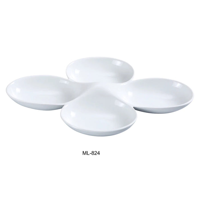 Yanco ML-824 13 1/2" X 8 3/4" Four Divided Bowls, Super White, High Quality Porcelain 5 Oz Each, Pack of 12 (1 Dz)