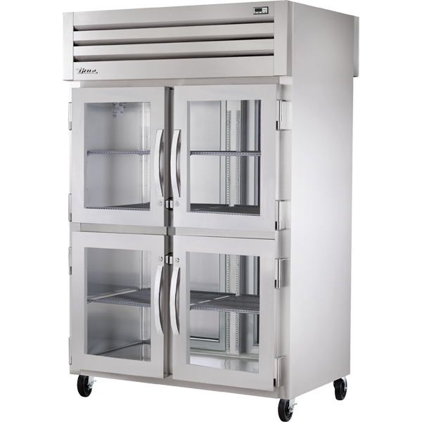 True STG2RPT-4HG-2S-HC Pass-Thru Glass Half Front/Solid Rear Swing Doors Refrigerator