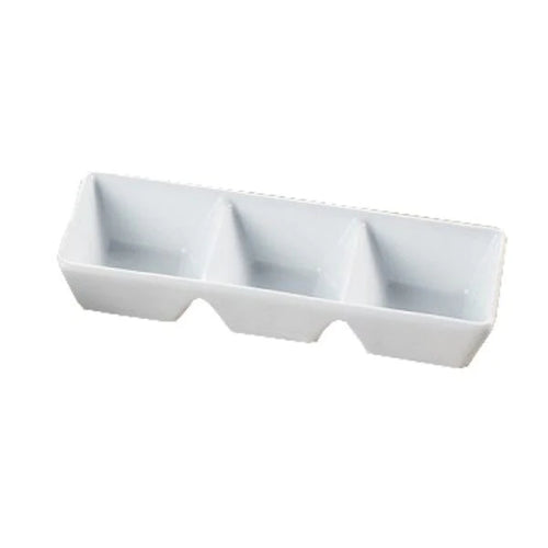 Yanco ML-737 7" X 2 1/2" X 1 1/4" Three Divided Tray, Super White, High Quality Porcelain 1.5 Oz Each, Pack of 24 (2 Dz)