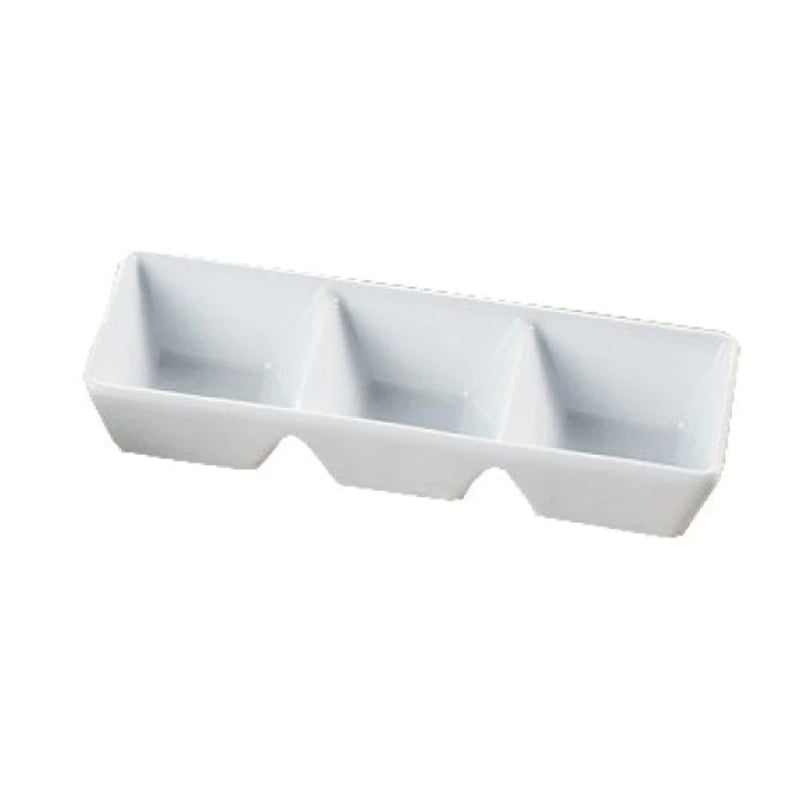 Yanco ML-737 7" X 2 1/2" X 1 1/4" Three Divided Tray, Super White, High Quality Porcelain 1.5 Oz Each, Pack of 24 (2 Dz)
