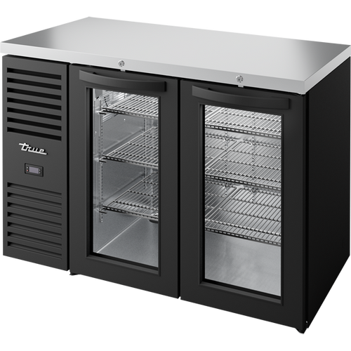 True TBR48-RISZ1-L-B-GG-1 Reach-In Single Zone Refrigerator with Left Side Refrigeration System. Black Exterior and Glass Swing Doors
