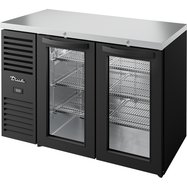 True TBR48-RISZ1-L-B-GG-1 Reach-In Single Zone Refrigerator with Left Side Refrigeration System. Black Exterior and Glass Swing Doors