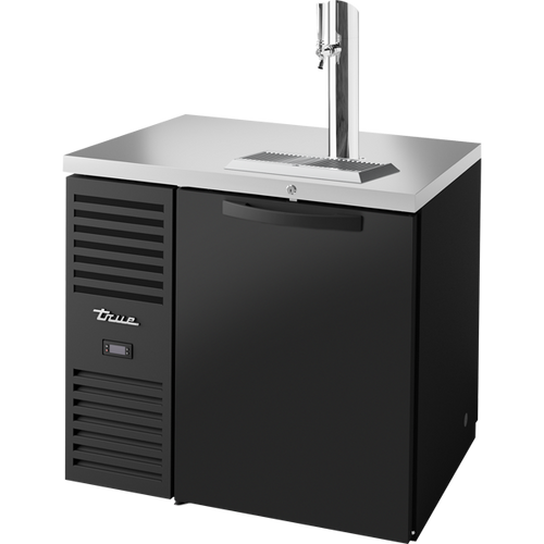 True TDR36-PTSZ1-L-B-S-S-1 Pass-Thru Single Zone Refrigerator with Left Side Refrigeration System. Black Exterior and Solid Swing Doors
