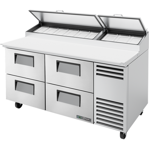 True TPP-AT-67D-4-HC Solid Drawers Pizza Prep Table with Angled Top and Hydrocarbon Refrigerant