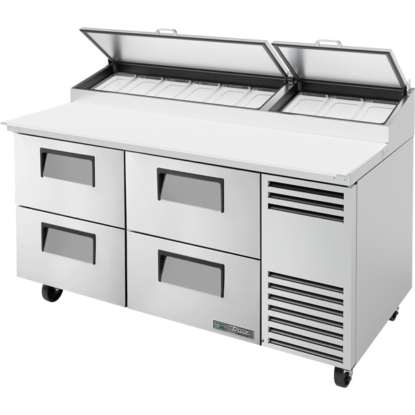 True TPP-AT-67D-4-HC Solid Drawers Pizza Prep Table with Angled Top and Hydrocarbon Refrigerant