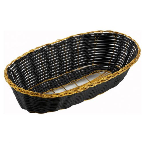 Winco PWBK-9B Poly Woven Baskets, Oval, 8-3/4" x 3-7/8" x 2", Black/Gold (Price/Dozen)