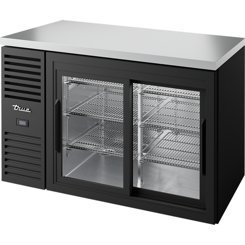 True TBR52-RISZ1-L-B-11-1 Reach-In Single Zone Refrigerator with Left Side Refrigeration System. Black Exterior and Glass Slide Doors