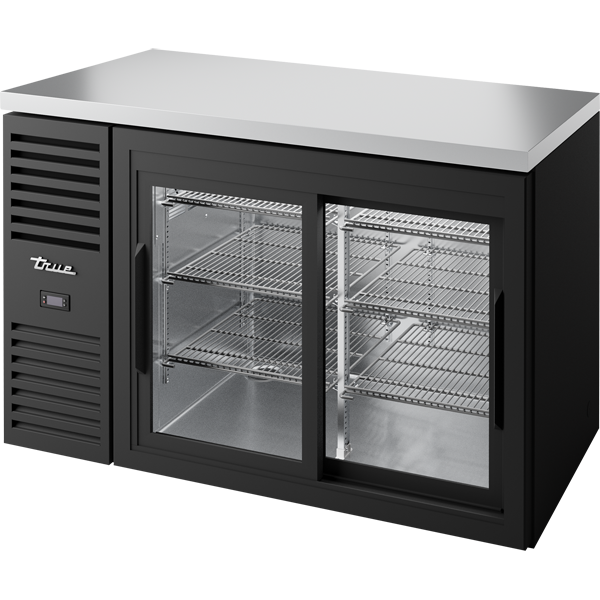 True TBR52-RISZ1-L-B-11-1 Reach-In Single Zone Refrigerator with Left Side Refrigeration System. Black Exterior and Glass Slide Doors