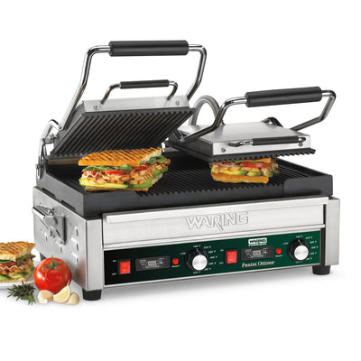 Double Ribbed Panini Grill with Timer, 17" x 9.5"  WPG300T by Waring