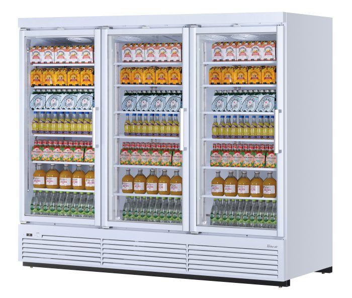 Turbo Air TJMR-85SDW(B)-N Super Deluxe Refrigerated Merchandiser, three-section, 97 cu. ft.