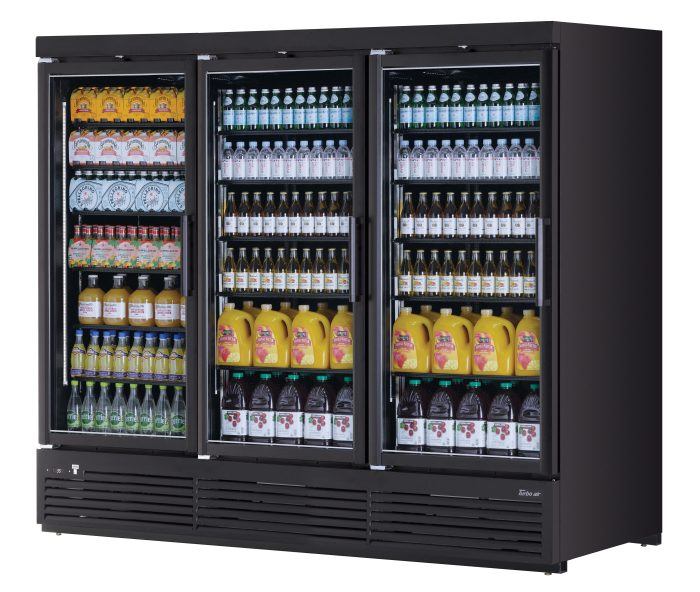 Turbo Air TJMR-85SDW(B)-N Super Deluxe Refrigerated Merchandiser, three-section, 97 cu. ft.