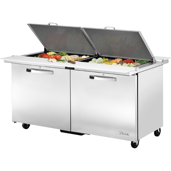 True TSSU-60-24M-B-DS-ST-HC~SPEC3 Dual Sided Mega-Top Solid Door Sandwich/Salad Unit with Hydrocarbon Refrigerant~Spec Package 3