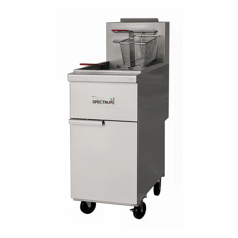 Winco Spectrum gas deep fryer with twin fry baskets and front-mounted control panel