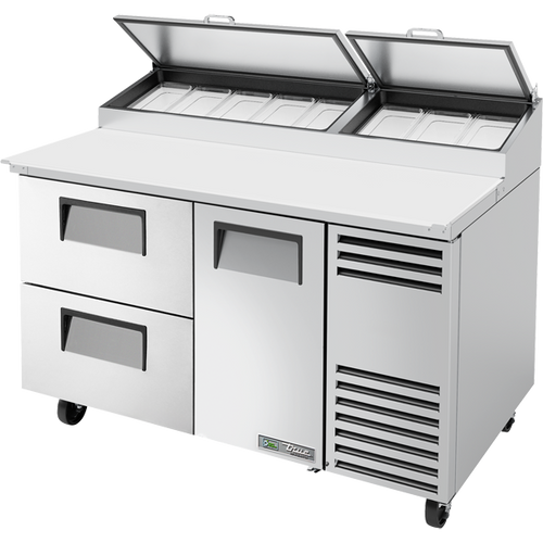True TPP-AT-60D-2-HC Solid Door & Drawers Pizza Prep Table with Angled Top and Hydrocarbon Refrigerant