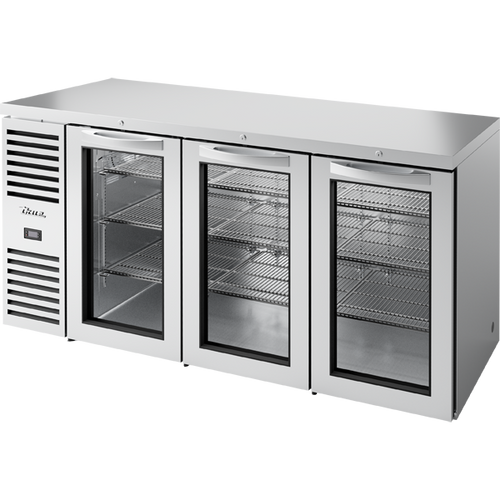 True TBR72-RISZ1-L-S-GGG-1 Reach-In Single Zone Refrigerator with Left Side Refrigeration System. Stainless Exterior and Glass Swing Doors