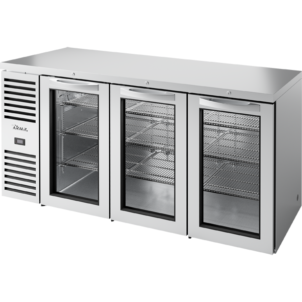 True TBR72-RISZ1-L-S-GGG-1 Reach-In Single Zone Refrigerator with Left Side Refrigeration System. Stainless Exterior and Glass Swing Doors