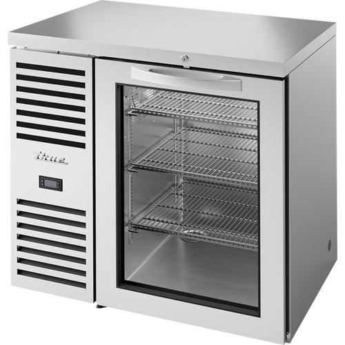 True TBR36-RISZ1-L-S-G-1 Reach-In Single Zone Refrigerator with Left Side Refrigeration System. Stainless Exterior and Glass Swing Doors