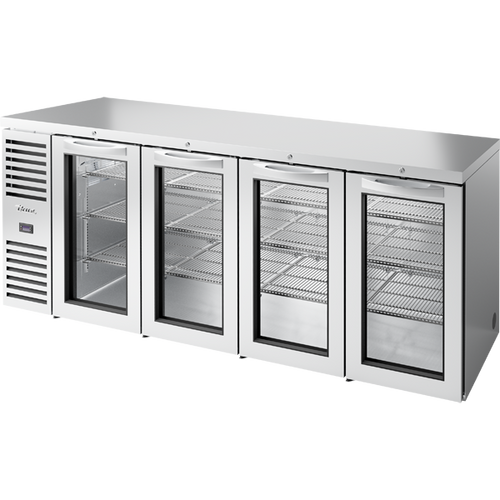 True TBR92-RISZ1-L-S-GGGG-1 Reach-In Single Zone Refrigerator with Left Side Refrigeration System. Stainless Exterior and Glass Swing Doors