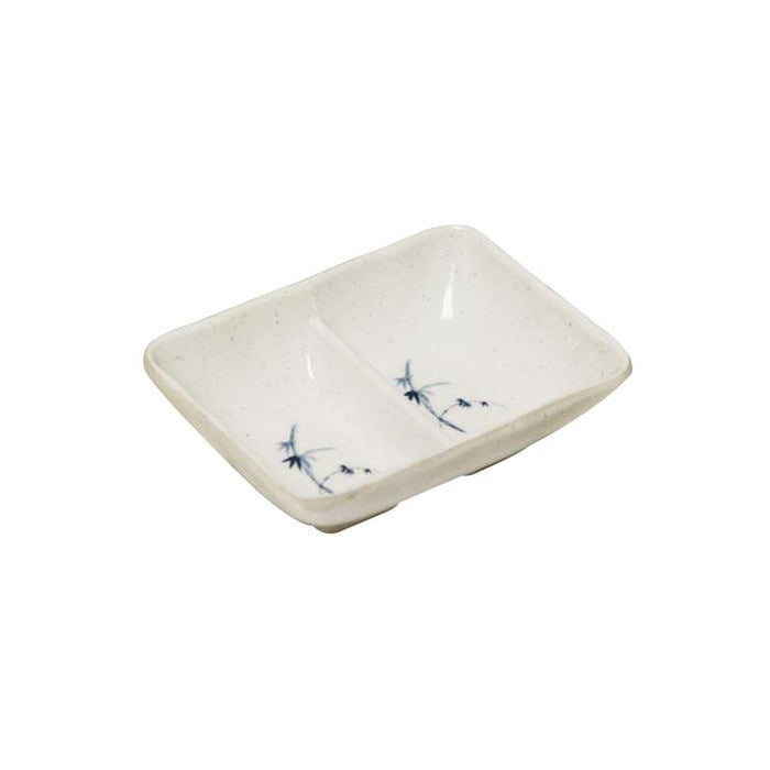 Thunder Group Melamine Asian 1 1/2 OZ, 3 5/8" X 2 3/4" DIVIDED SAUCE DISH, BLUE BAMBOO,1 doz