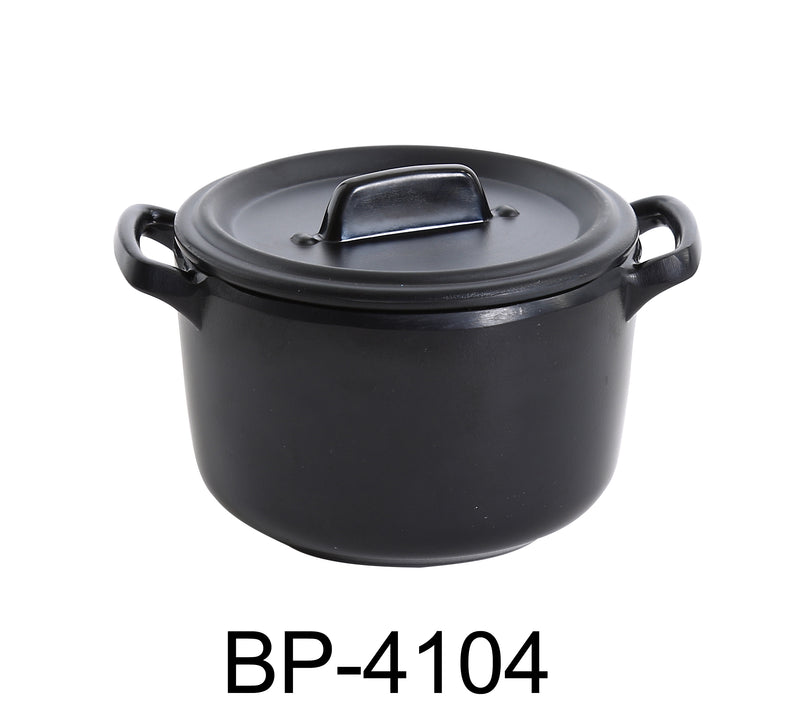 Yanco BP-4104 Black Pearl 3.5" BOWL WITH HANDLE AND LID 8 OZ, Shape: Round, Color: Black, Material: Melamine, Pack of 24