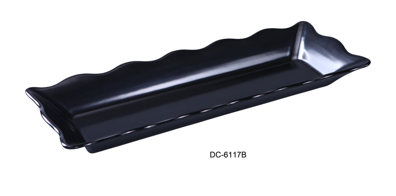 Yanco DC-6117B Deli Collection Scallop Edged Display Tray, Shape: Rectangular, Color: Black, Material: Melamine, Pack of 6