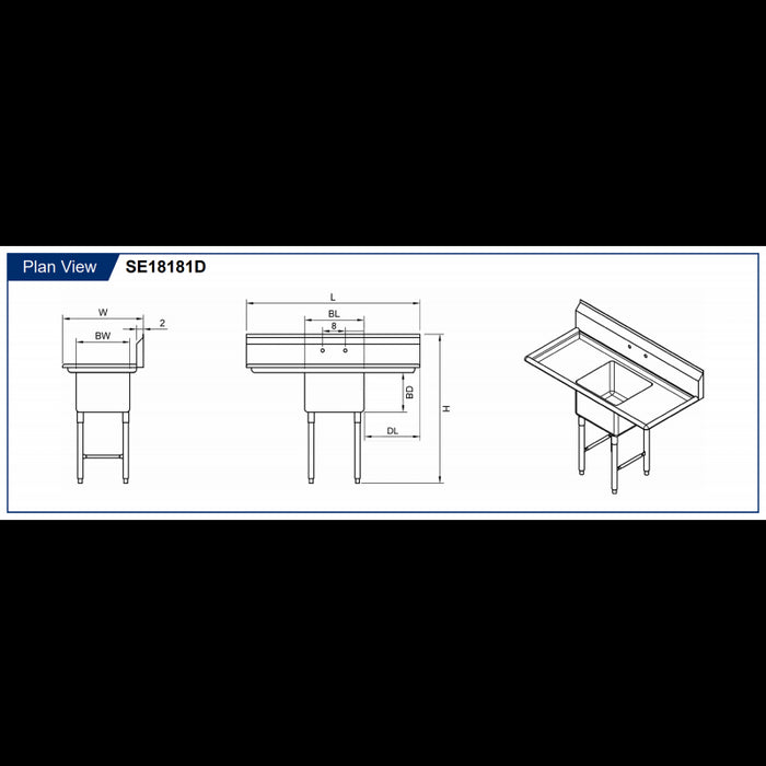 GSW 1 Compartment Sink - 2 Drain Boards