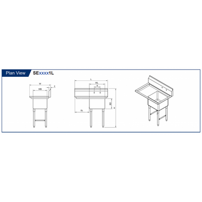 GSW 1 Compartment Sink - Left Drain Board