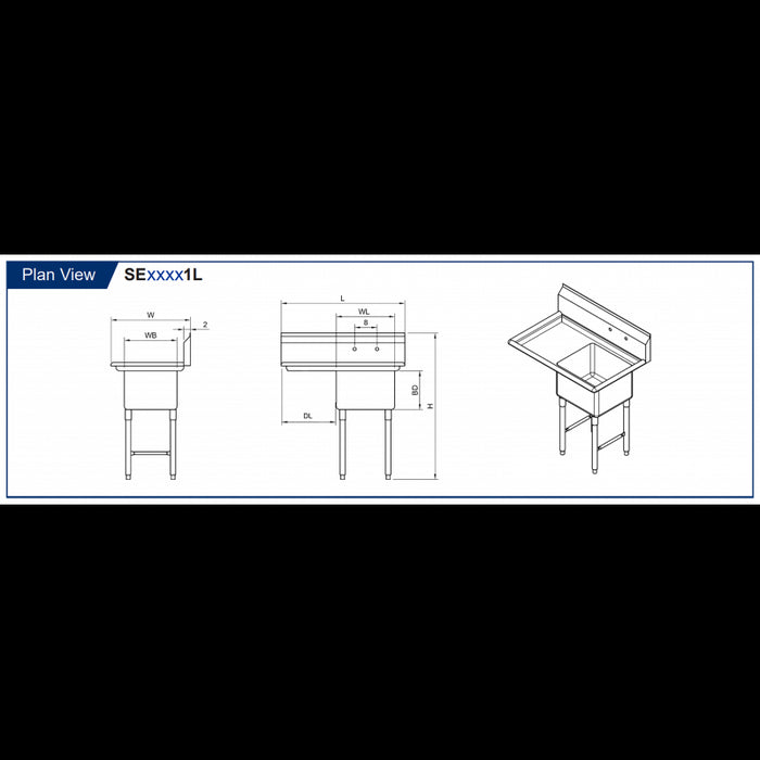 GSW 1 Compartment Sink - Left Drain Board