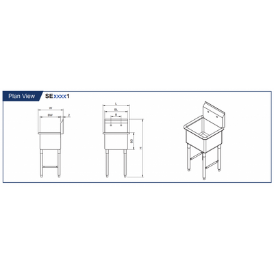 GSW 1 Compartment Sink - No Drain Board