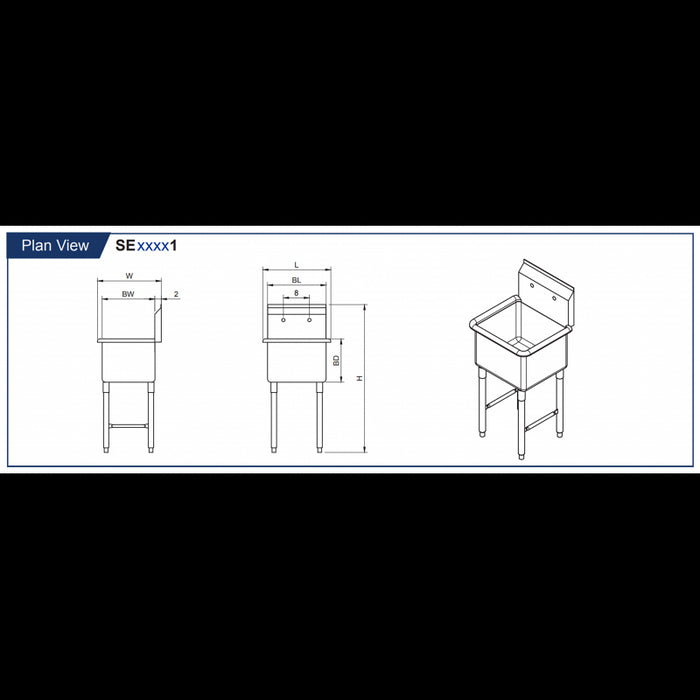 GSW 1 Compartment Sink - No Drain Board