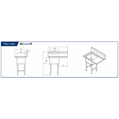 GSW 1 Compartment Sink - Right Drain Board