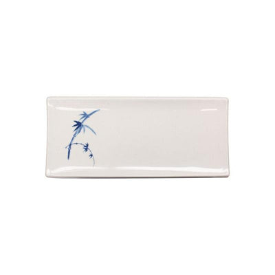 Thunder Group Melamine Asian 9 3/8" X 4 1/4" RECTANGULAR BBQ PLATE, BLUE BAMBOO,1 doz