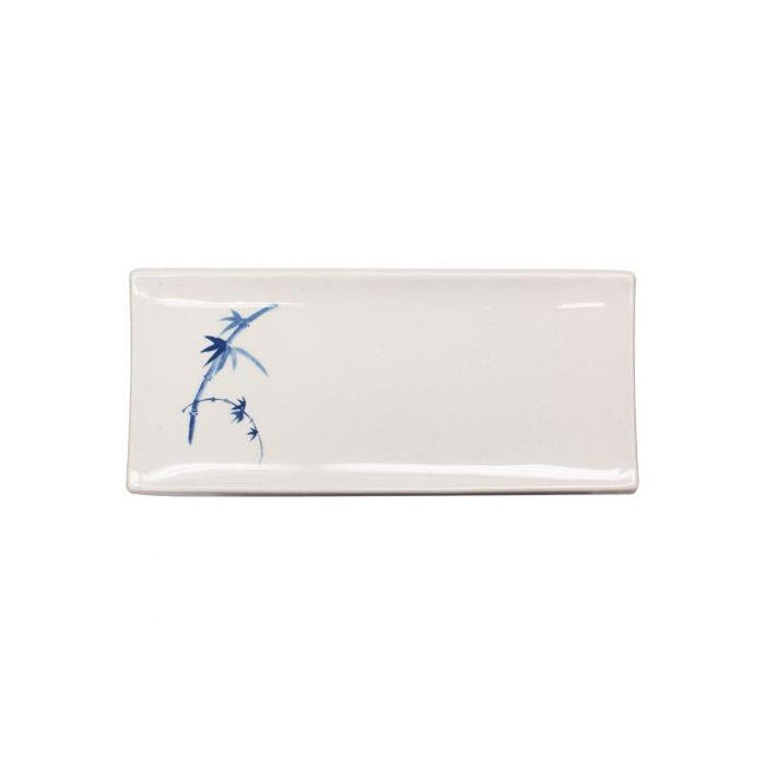 Thunder Group Melamine Asian 9 3/8" X 4 1/4" RECTANGULAR BBQ PLATE, BLUE BAMBOO,1 doz