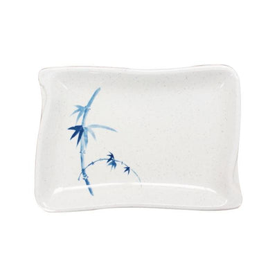 Thunder Group Melamine Asian 5 3/4" X 4" WAVE SHAPE BBQ PLATE, BLUE BAMBOO,1 doz