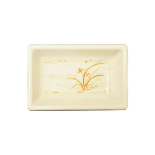 Thunder Group Melamine Asian 2 OZ, 3 3/4" X 2 1/2" RECTANGULAR SAUCE DISH, GOLD ORCHID, 1 doz
