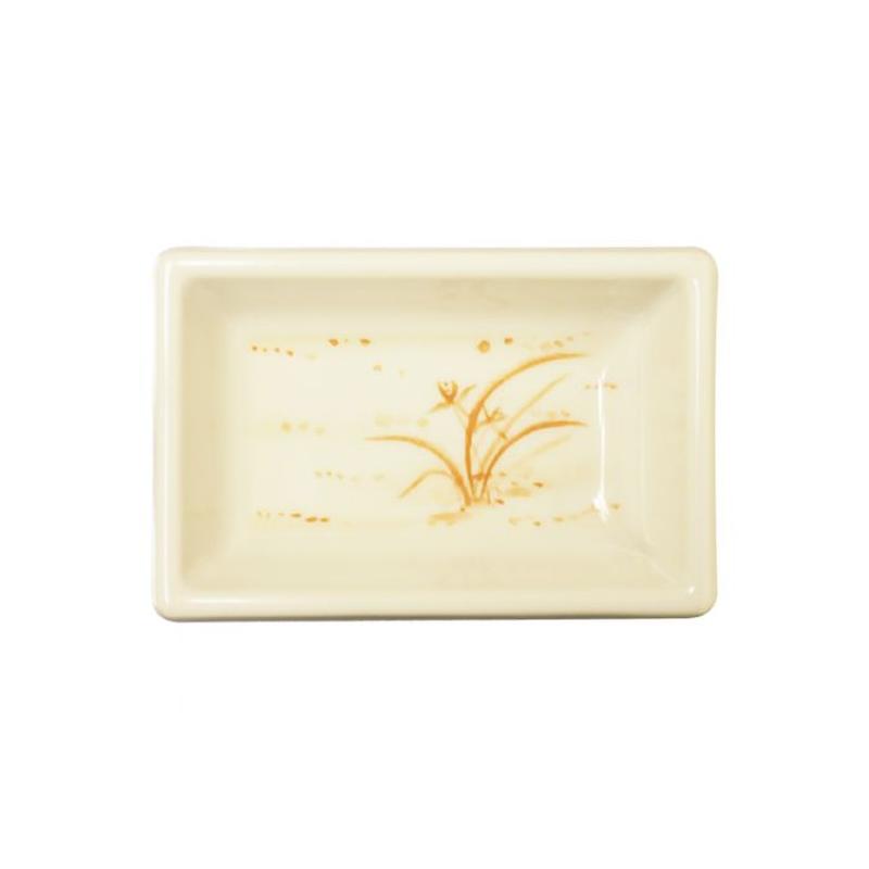 Thunder Group Melamine Asian 2 OZ, 3 3/4" X 2 1/2" RECTANGULAR SAUCE DISH, GOLD ORCHID, 1 doz