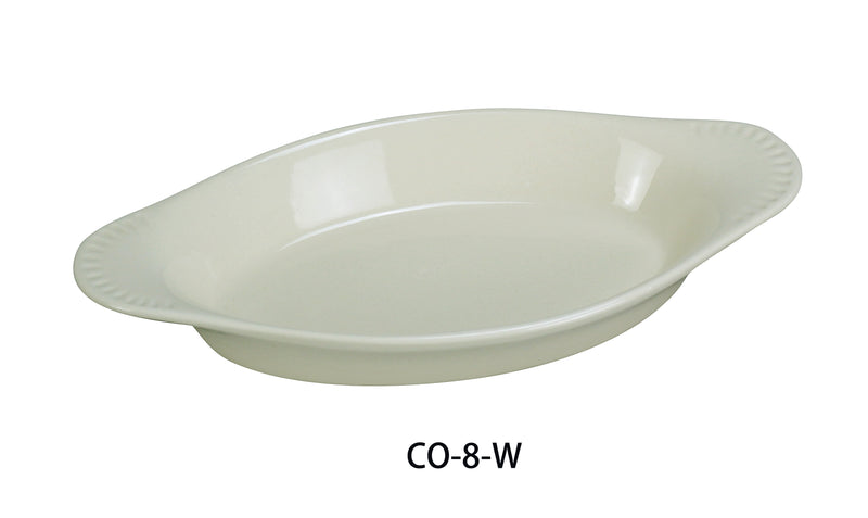 Yanco CO-8-W Accessories 8 1/2"X4 1/4"X1 1/8" WELSH RAREBIT OVAL WHITE 8 OZ, Shape: Oval, Color: White, Material: China, Pack of 36