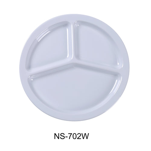 Yanco NS-702W Nessico 3-Compartment Plate, Shape: Round, Color: White, Material: Melamine, Pack of 24