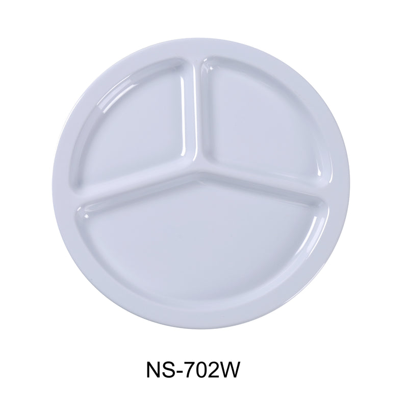 Yanco NS-702W Nessico 3-Compartment Plate, Shape: Round, Color: White, Material: Melamine, Pack of 24