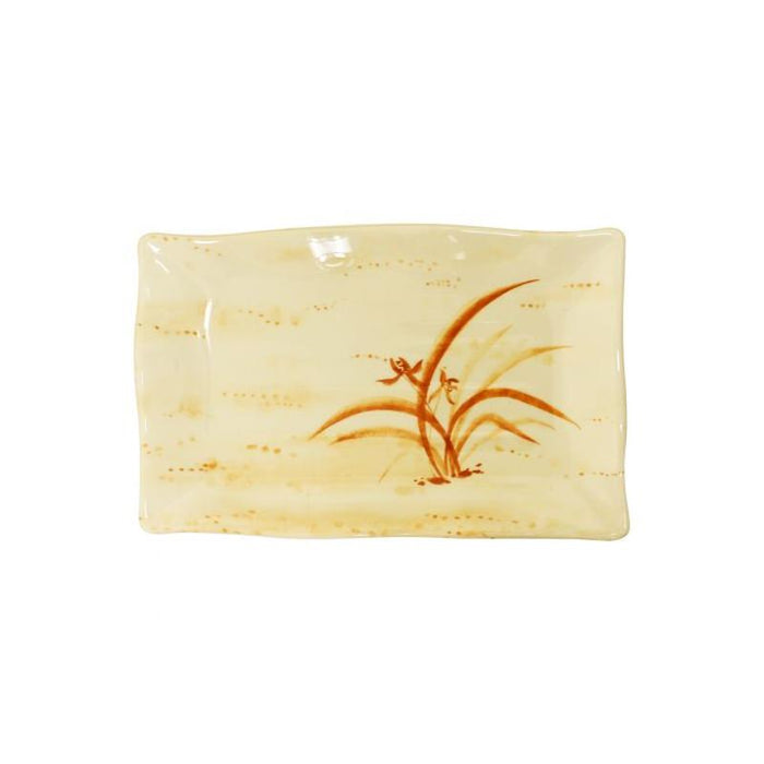 Thunder Group Melamine Asian 12 OZ, 8 1/2" X 5 3/4" WAVE RECTANGULAR PLATE, GOLD ORCHID, 1 doz