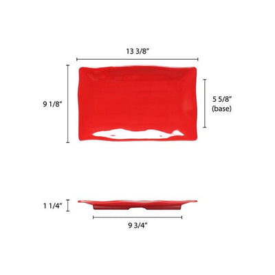 Thunder Group Melamine Asian 13 1/2 X 9 1/8 WAVE RECTANGULAR PLATE, PURE RED, 1 doz