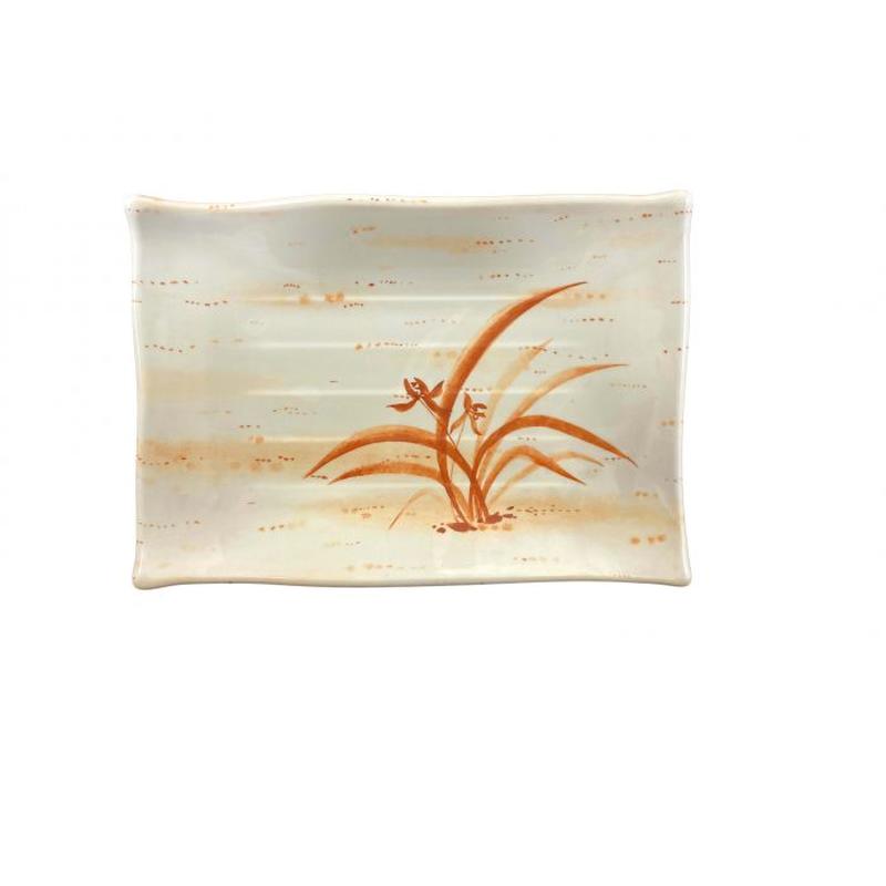 Thunder Group Melamine Asian 15 1/2" X 10 3/4" WAVE RECTANGULAR PLATE, GOLD ORCHID, 1 doz