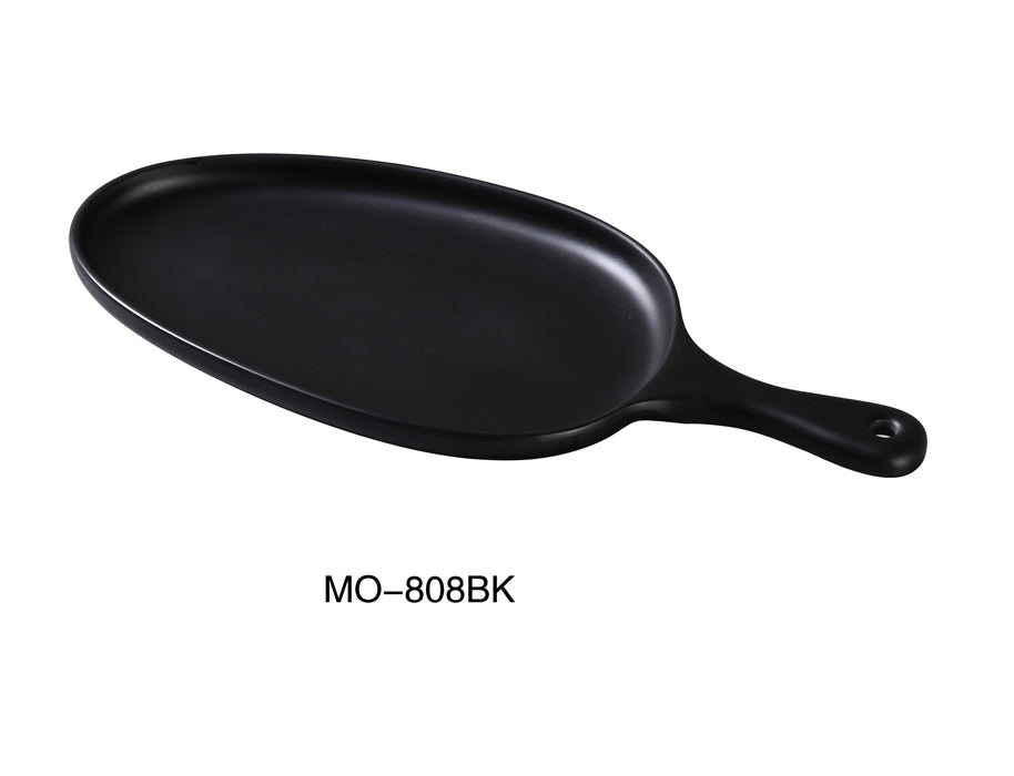 Yanco MO-808BK Moderne 14 1/2" x 6 1/2" x 1" PAN PLATE WITH HANDLE BLACK, , Color: Black, Material: Melamine, Pack of 12